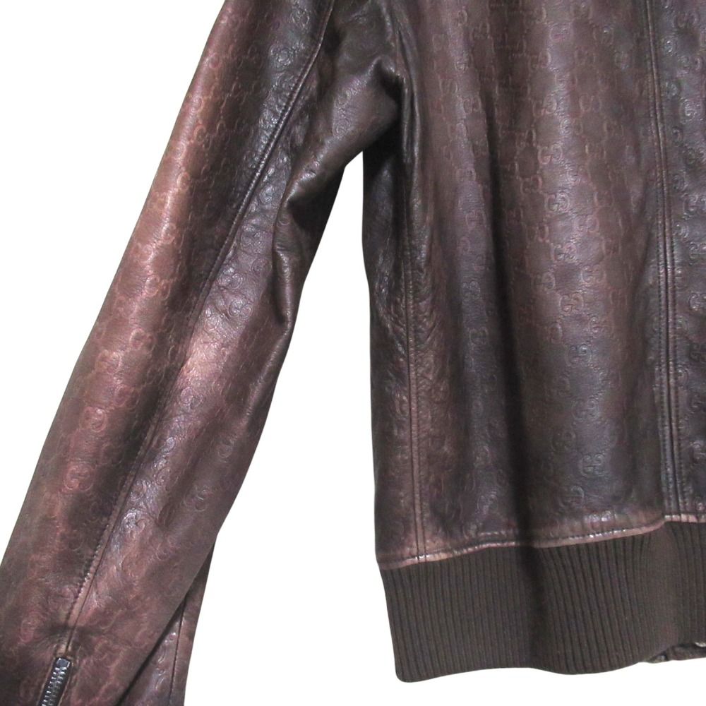 Gucci GG Guccissima Signature Gradient Zip Up Leather Jacket 50 Brown — view 6