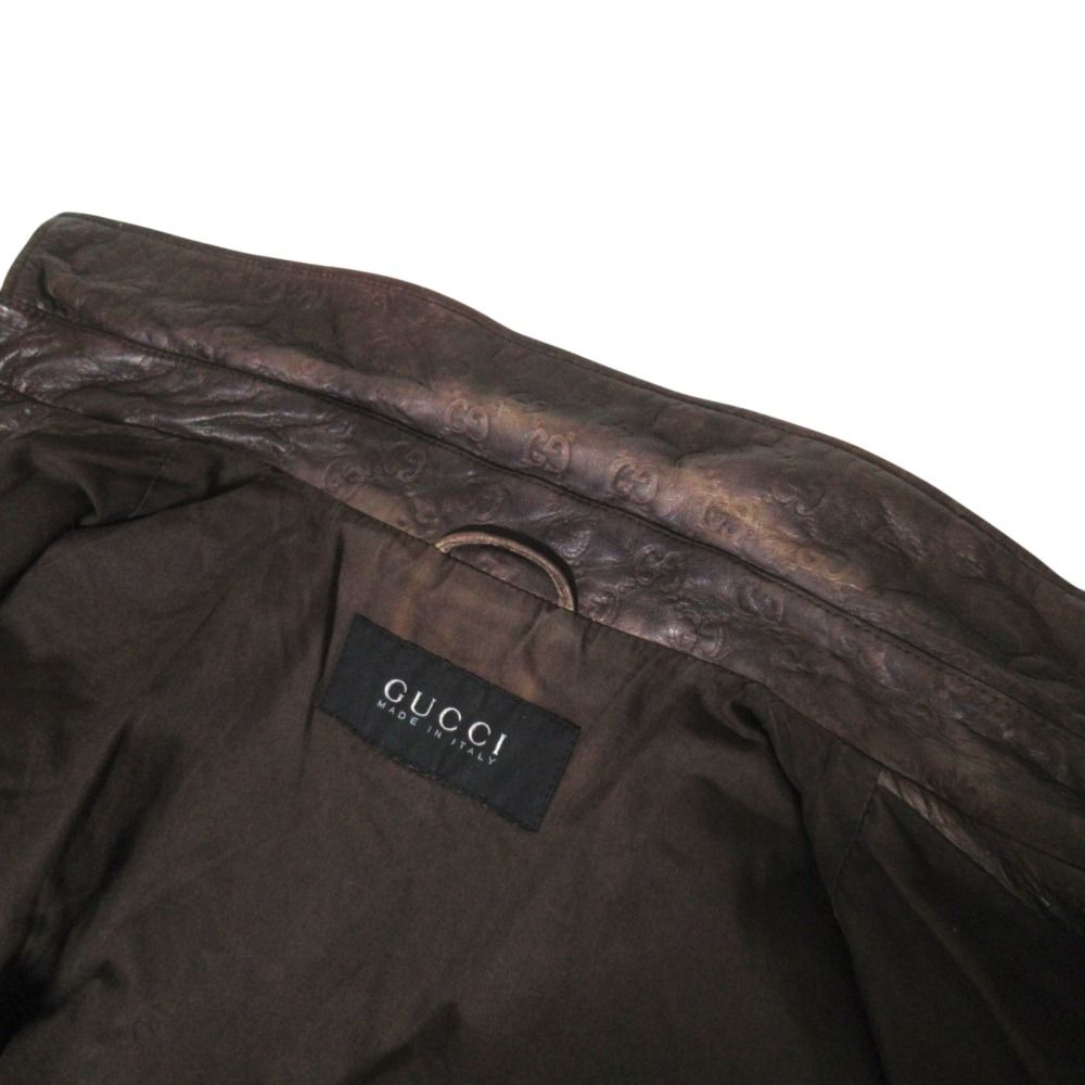 Gucci GG Guccissima Signature Gradient Zip Up Leather Jacket 50 Brown — view 5