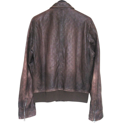 Gucci GG Guccissima Signature Gradient Zip Up Leather Jacket 50 Brown — view 2