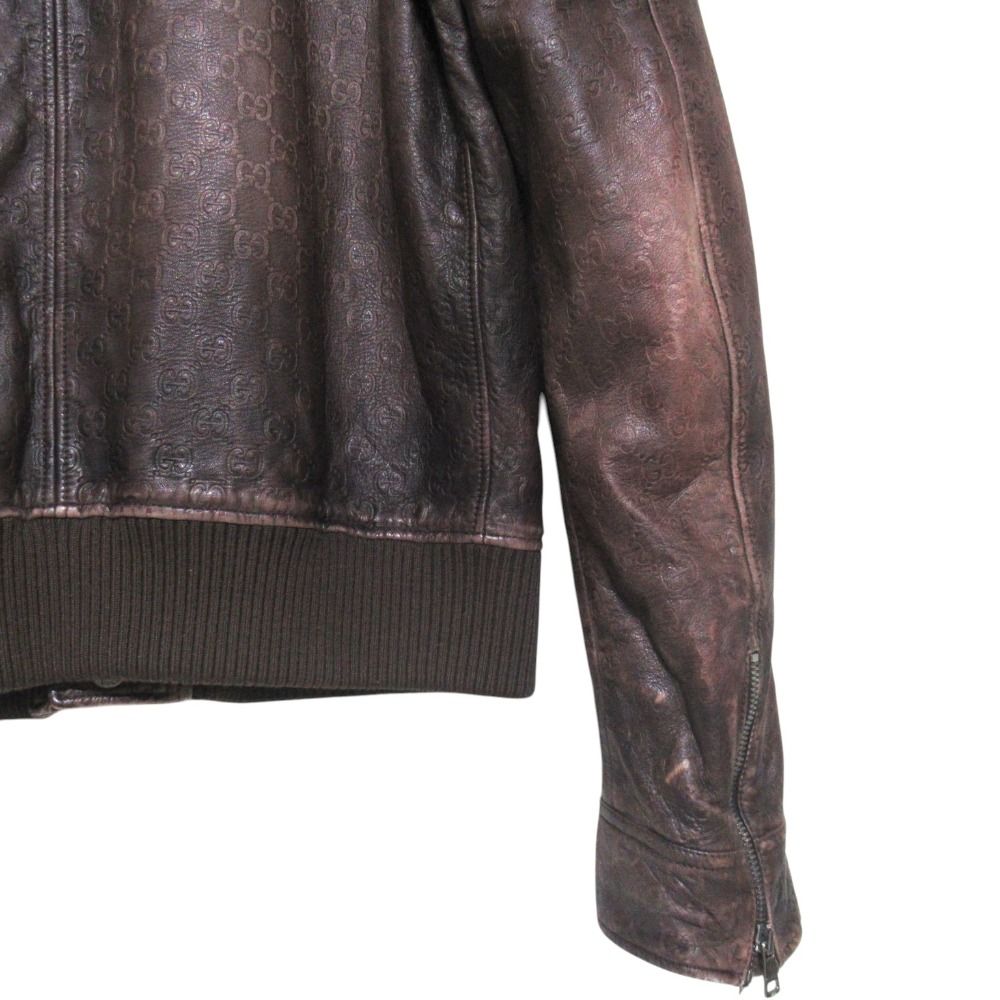 Gucci GG Guccissima Signature Gradient Zip Up Leather Jacket 50 Brown — view 7