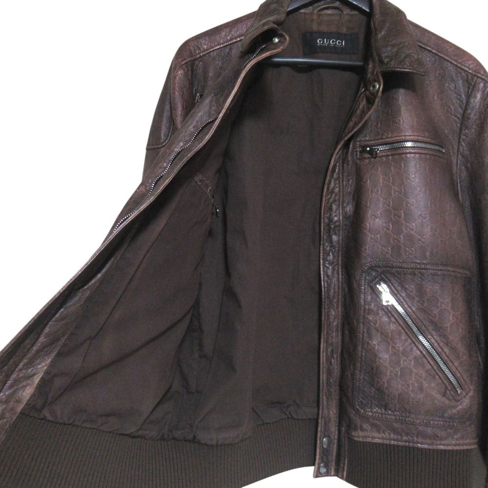 Gucci GG Guccissima Signature Gradient Zip Up Leather Jacket 50 Brown — view 4