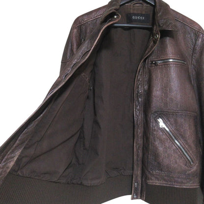 Gucci GG Guccissima Signature Gradient Zip Up Leather Jacket 50 Brown — view 4