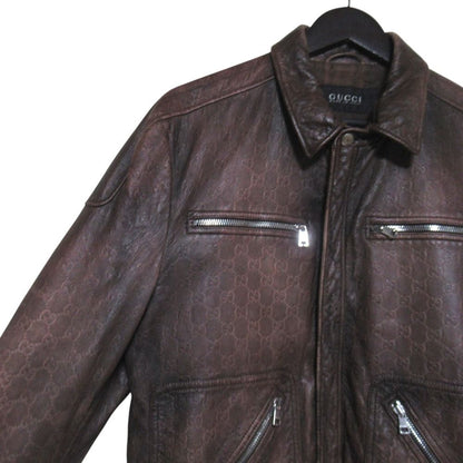 Gucci GG Guccissima Signature Gradient Zip Up Leather Jacket 50 Brown — view 3