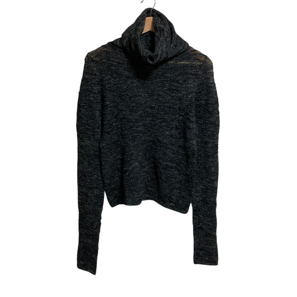 Chanel Turtleneck Sheer Knit Sweater Black 36 Gray