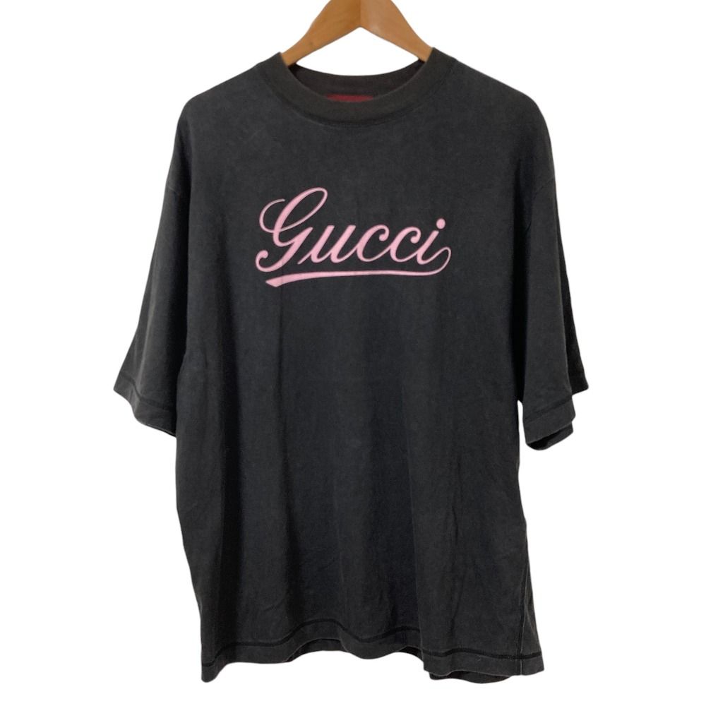 Gucci Script Logo Print T-Shirt S 175 Pink Black