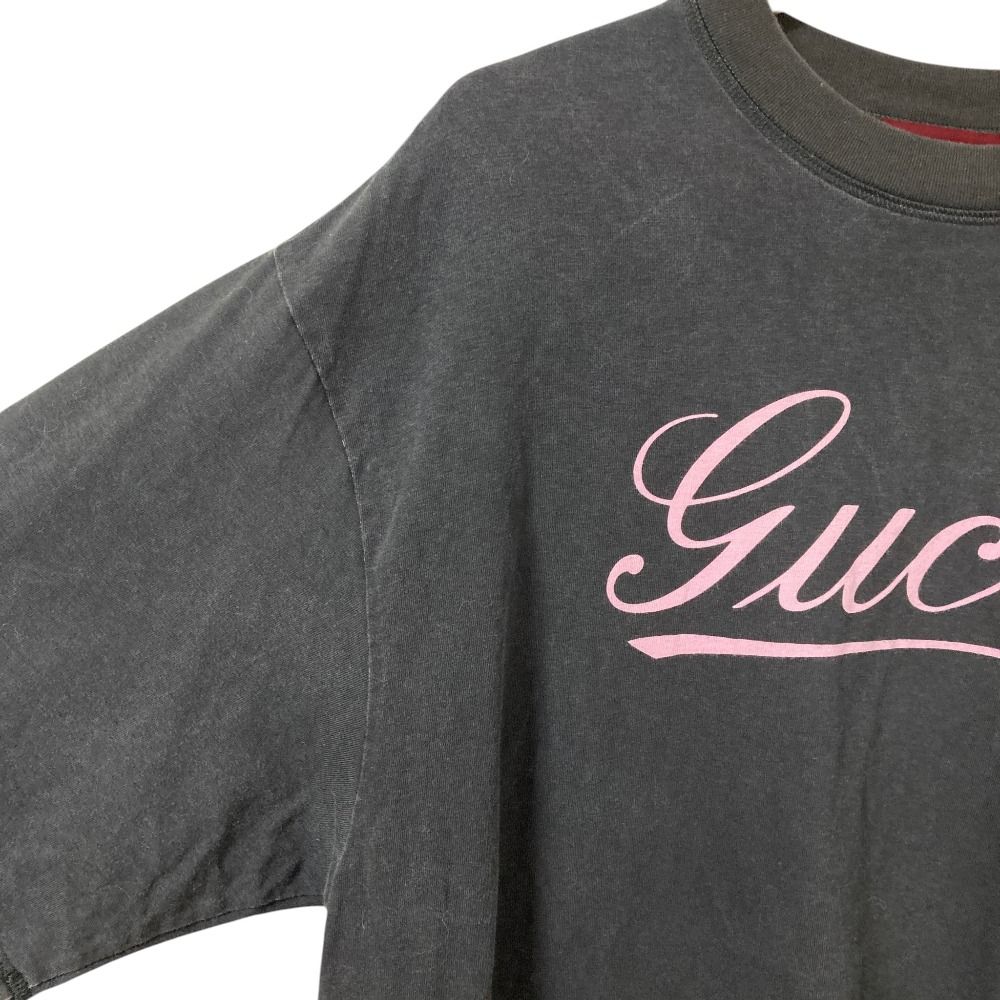 Gucci Script Logo Print T-Shirt S 175 Pink Black — view 4