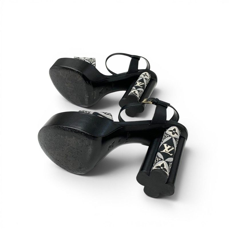 Louis Vuitton Podium Line Monogram Sandals Shoes Fabric Leather Black White LV — view 6