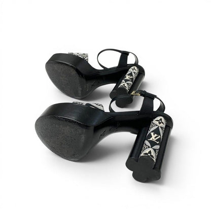 Louis Vuitton Podium Line Monogram Sandals Shoes Fabric Leather Black White LV — view 6