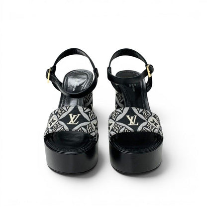 Louis Vuitton Podium Line Monogram Sandals Shoes Fabric Leather Black White LV — view 2