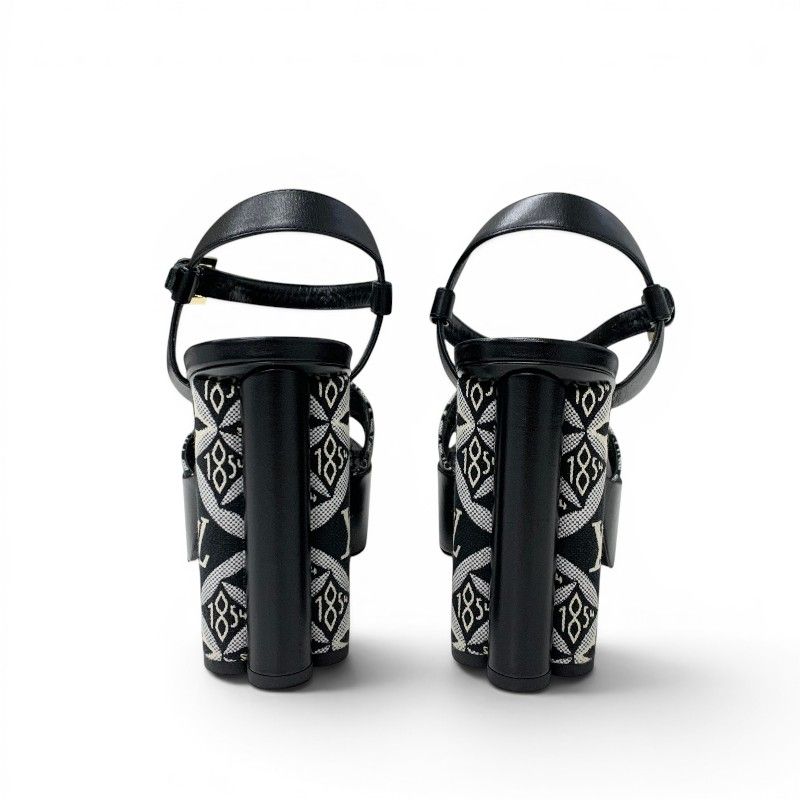 Louis Vuitton Podium Line Monogram Sandals Shoes Fabric Leather Black White LV — view 5