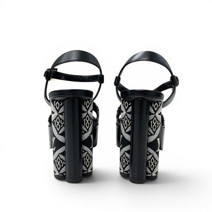 Louis Vuitton Podium Line Monogram Sandals Shoes Fabric Leather Black White LV — view 5