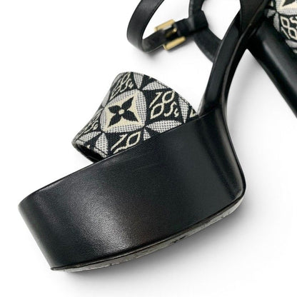 Louis Vuitton Podium Line Monogram Sandals Shoes Fabric Leather Black White LV — view 9