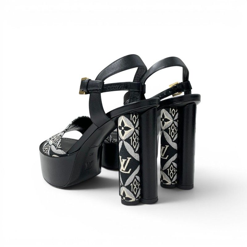 Louis Vuitton Podium Line Monogram Sandals Shoes Fabric Leather Black White LV — view 4