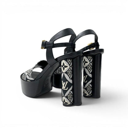 Louis Vuitton Podium Line Monogram Sandals Shoes Fabric Leather Black White LV — view 4