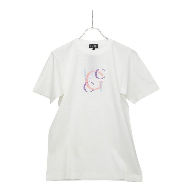Gucci Logo Embroidery T-Shirt S White Multicolor Cotton