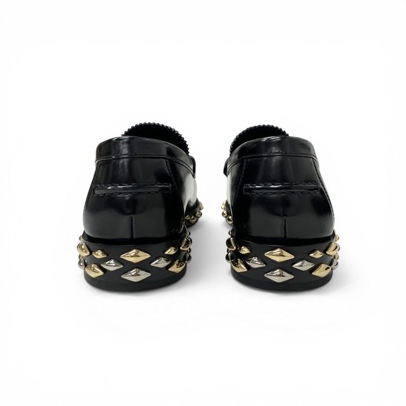 Louis Vuitton Broadway Line Loafers Leather Shoes Black Gold Silver Studs Penis — view 5