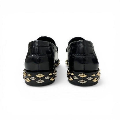 Louis Vuitton Broadway Line Loafers Leather Shoes Black Gold Silver Studs Penis — view 5