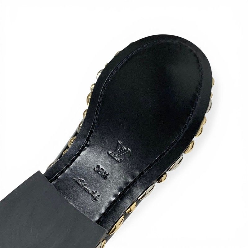 Louis Vuitton Broadway Line Loafers Leather Shoes Black Gold Silver Studs Penis — view 8