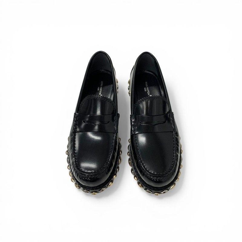 Louis Vuitton Broadway Line Loafers Leather Shoes Black Gold Silver Studs Penis — view 2