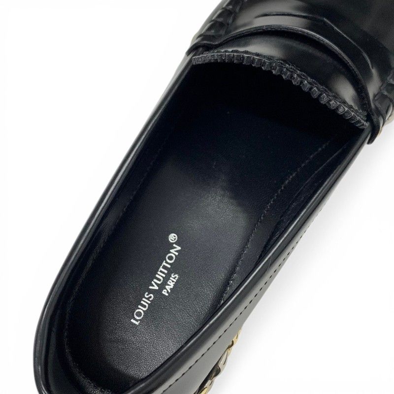 Louis Vuitton Broadway Line Loafers Leather Shoes Black Gold Silver Studs Penis — view 7