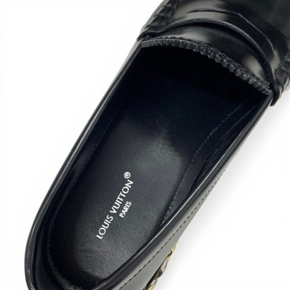Louis Vuitton Broadway Line Loafers Leather Shoes Black Gold Silver Studs Penis — view 7
