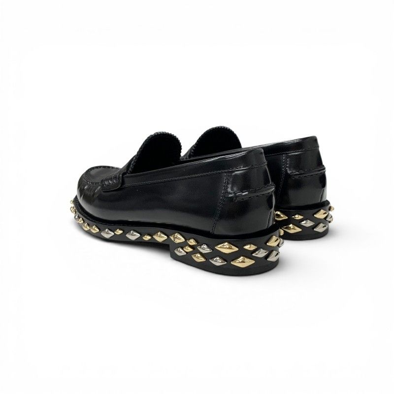 Louis Vuitton Broadway Line Loafers Leather Shoes Black Gold Silver Studs Penis — view 4