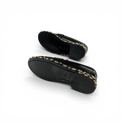 Louis Vuitton Broadway Line Loafers Leather Shoes Black Gold Silver Studs Penis — view 6