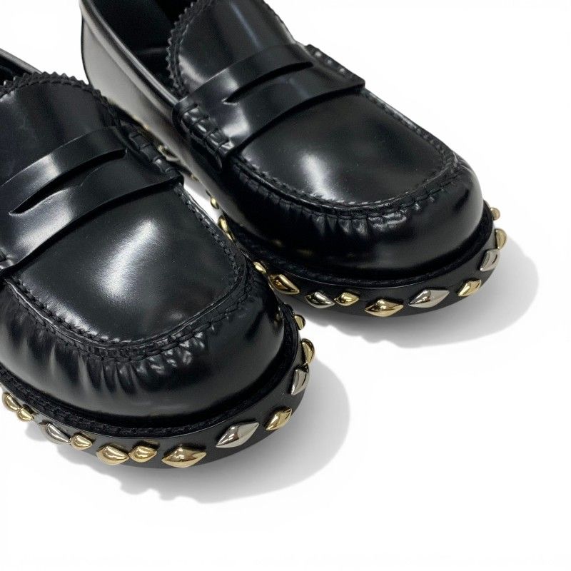 Louis Vuitton Broadway Line Loafers Leather Shoes Black Gold Silver Studs Penis — view 9