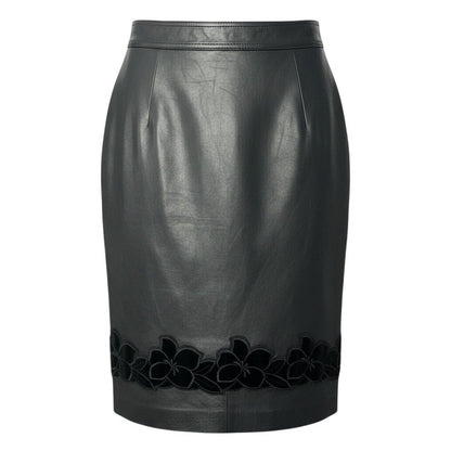 Loewe Leather Skirt Knee Length Flower Motif Floral Pattern 38 Black