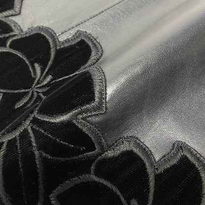 Loewe Leather Skirt Knee Length Flower Motif Floral Pattern 38 Black — view 7