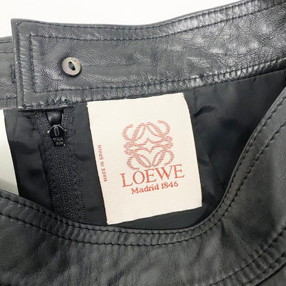 Loewe Leather Skirt Knee Length Flower Motif Floral Pattern 38 Black — view 9