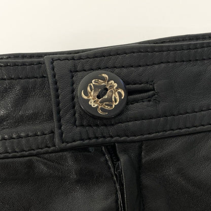 Loewe Leather Skirt Knee Length Flower Motif Floral Pattern 38 Black — view 8