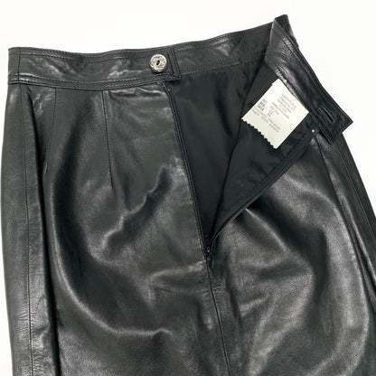 Loewe Leather Skirt Knee Length Flower Motif Floral Pattern 38 Black — view 4