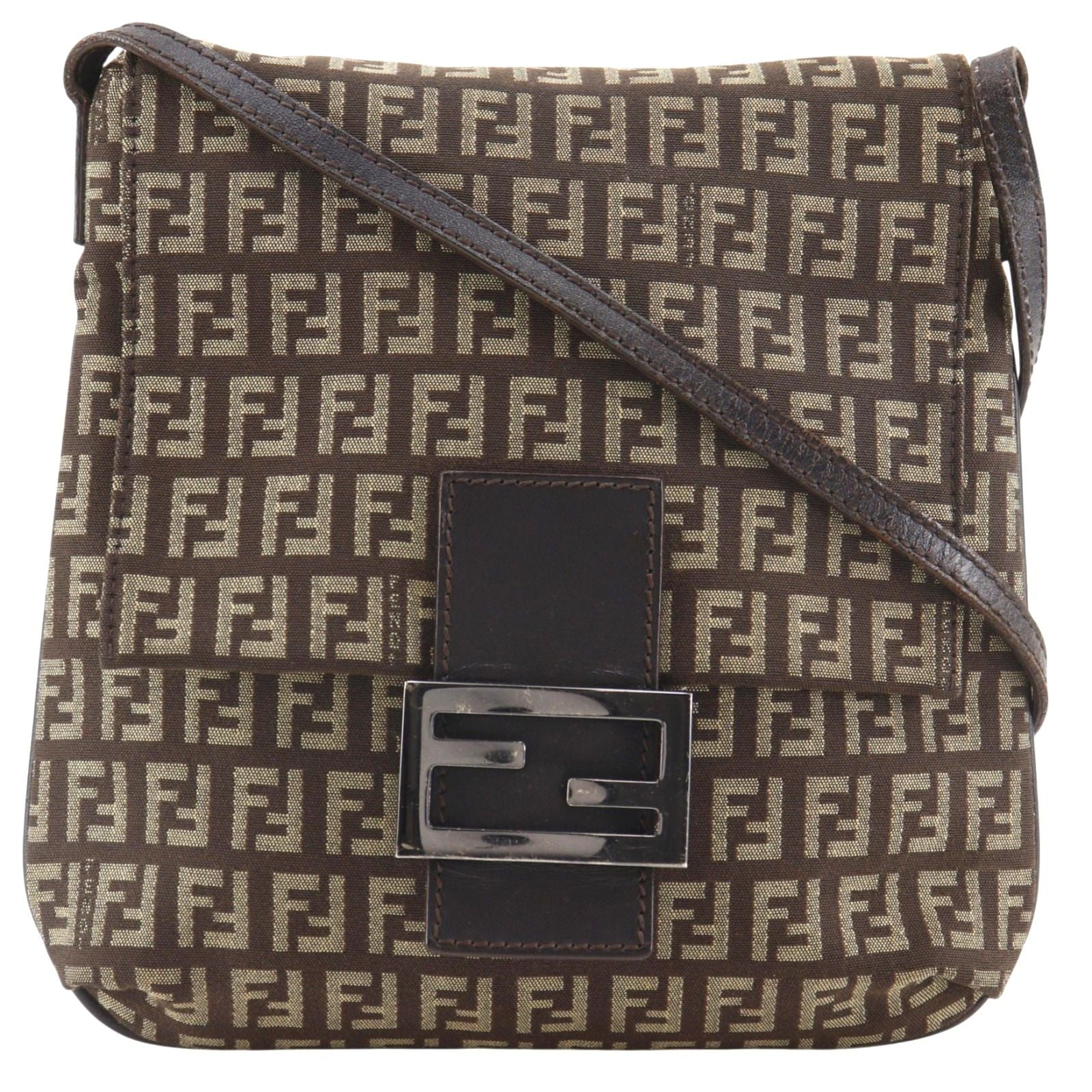 Fendi Zucchino Canvas Brown Shoulder Bag