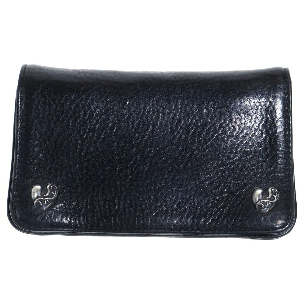Chrome Hearts 1 Zip Heart Button Leather Wallet Black