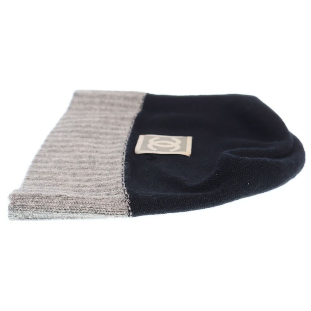 Chanel CC Logo Knit Hat Beanie Gray Black — view 3