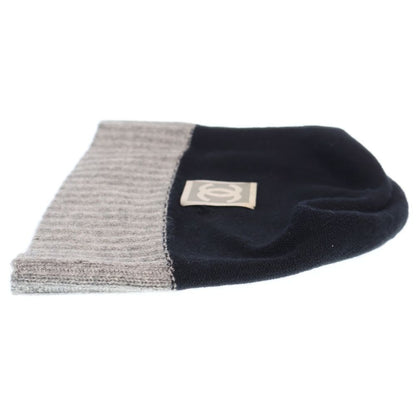 Chanel CC Logo Knit Hat Beanie Gray Black — view 3