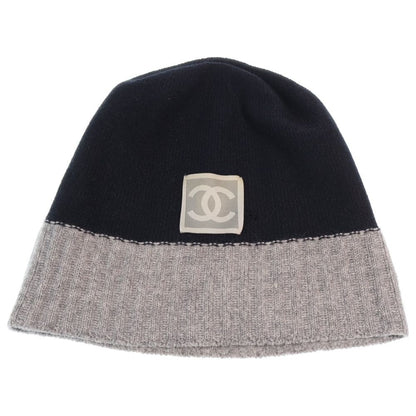 Chanel CC Logo Knit Hat Beanie Gray Black