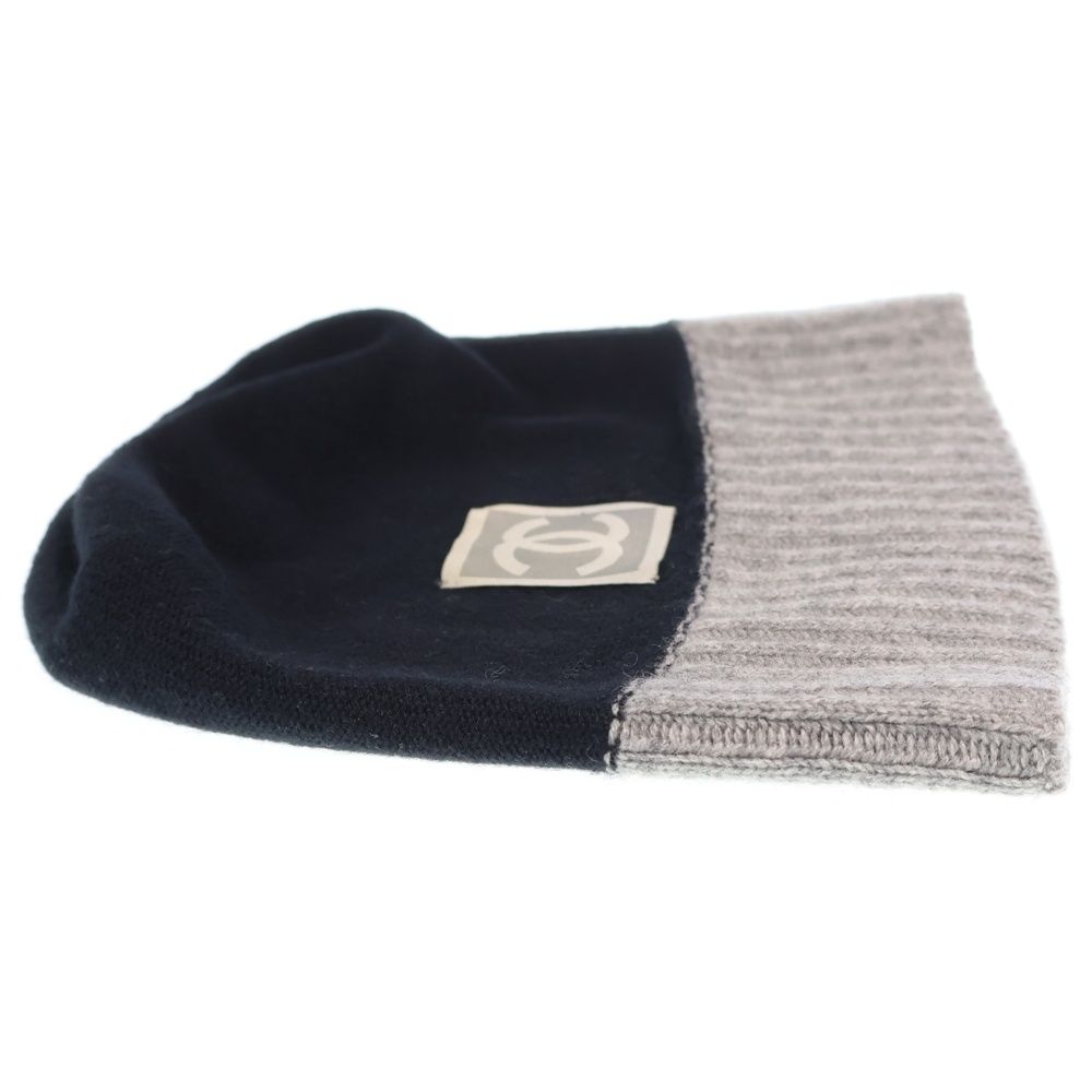 Chanel CC Logo Knit Hat Beanie Gray Black — view 4
