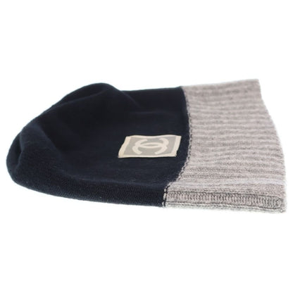 Chanel CC Logo Knit Hat Beanie Gray Black — view 4