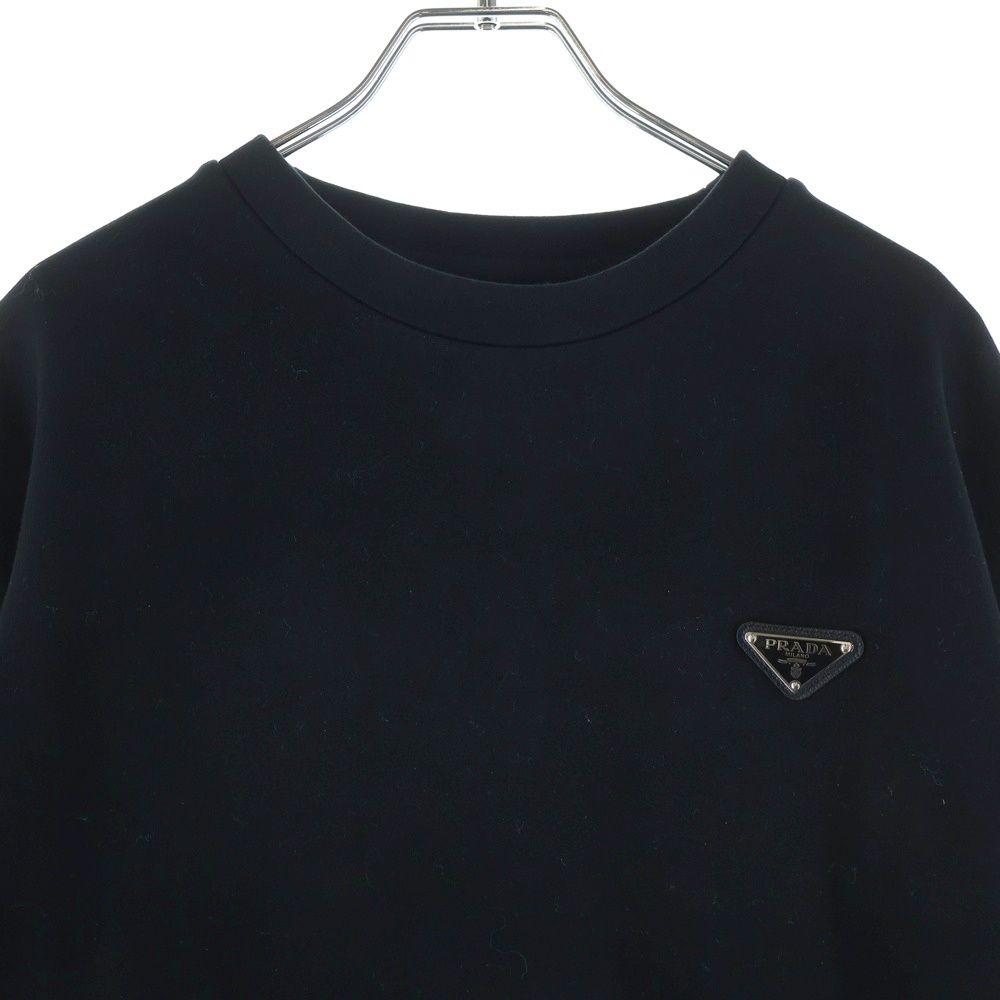 Prada Technical Cotton Triangle Plate Crew Neck Sweatshirt Black — view 3