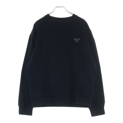 Prada Technical Cotton Triangle Plate Crew Neck Sweatshirt Black