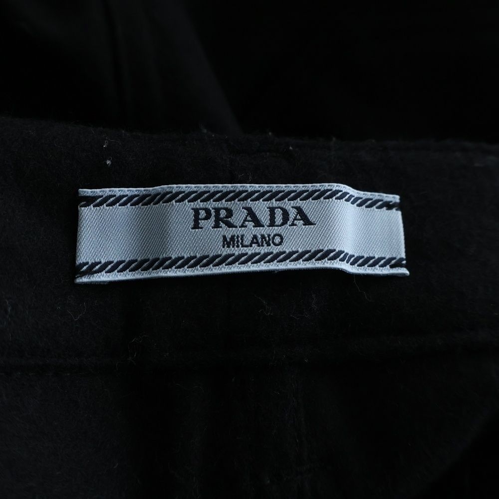Prada Triangle Plate Wool Straight Pants Black — view 6