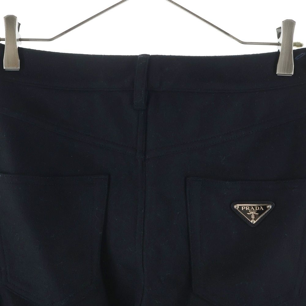 Prada Triangle Plate Wool Straight Pants Black — view 4