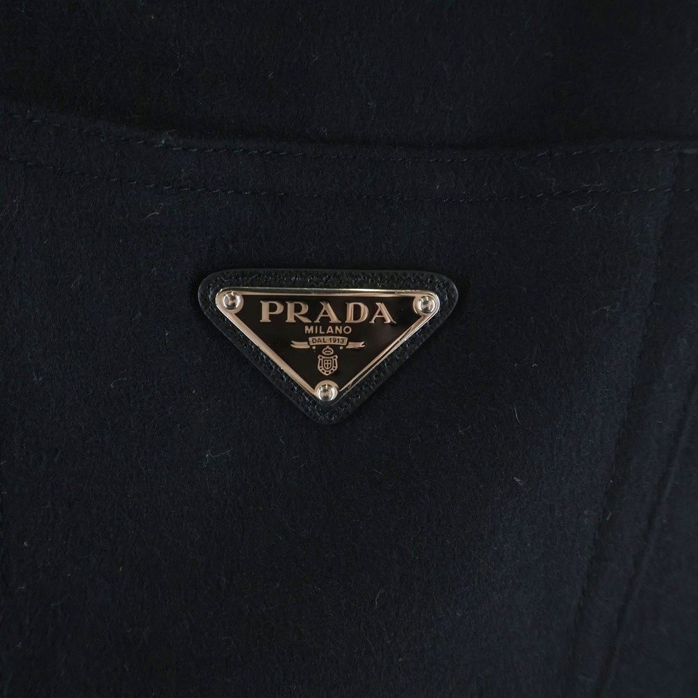Prada Triangle Plate Wool Straight Pants Black — view 5