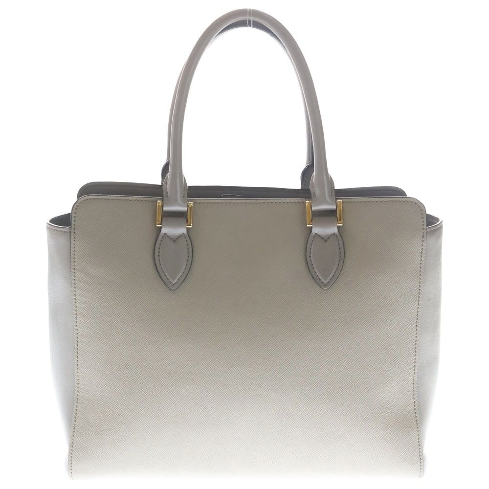 Prada Saffiano 2-Way Shoulder Bag Gray Beige Leather Gold — view 2