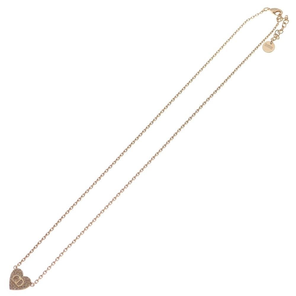 Dior CD Logo Line Stone Heart Necklace Pendant Chain Pink Gold — view 2
