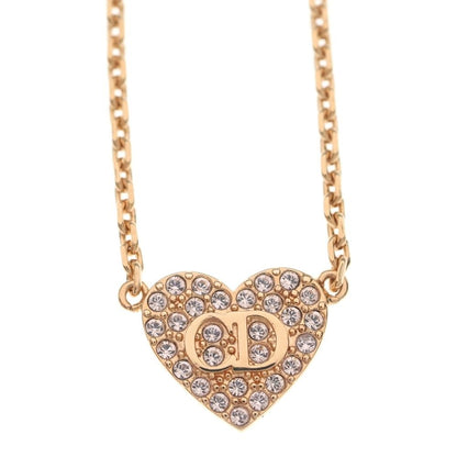 Dior CD Logo Line Stone Heart Necklace Pendant Chain Pink Gold — view 3