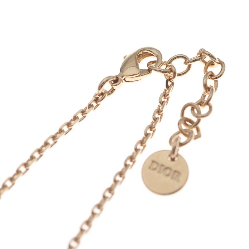 Dior CD Logo Line Stone Heart Necklace Pendant Chain Pink Gold — view 4