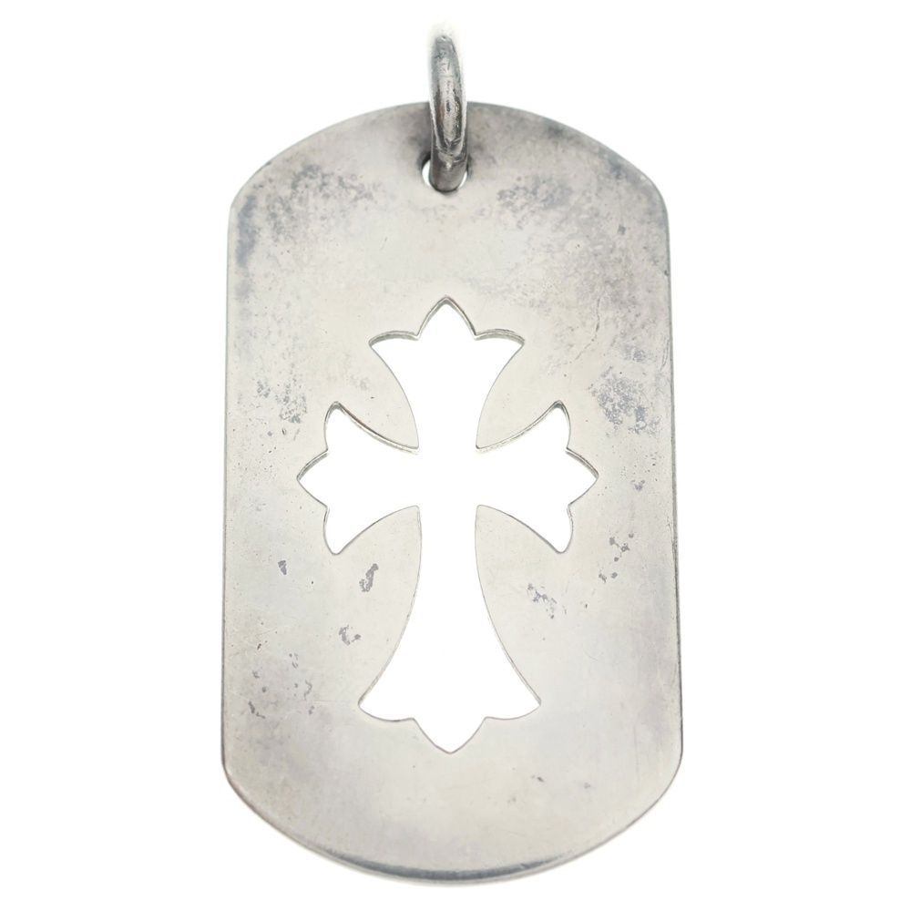 Chrome Hearts D Tag Lrg CO Crs Cutout Cross Dog Tag Large Pendant Top Silver